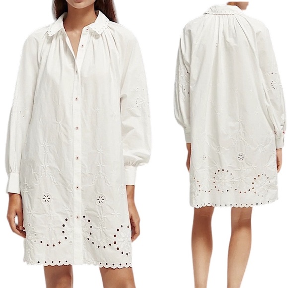 Scotch & Soda Dresses & Skirts - Scotch & Soda Organic Cotton Broderie Anglaise Shirt Dress Embroidered Eyelet